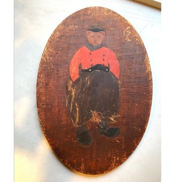 PAINTING Other - ANTIQUE 1900'S PAINTING ON OVAL WOOD BOARD